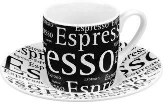 Könitz Schrift auf Schwarz Espresso Set, 2-tlg, Espresso Tasse, Becher, Untertasse, Porzellan, Schwarz / Weiß, 85 ml, 11 5 053 0306