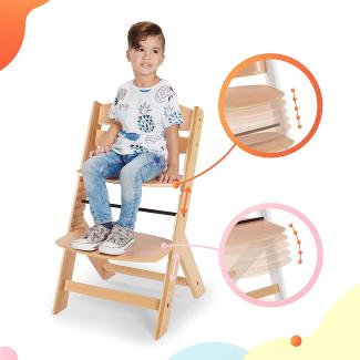 Kinderkraft Kinderhochstuhl aus Holz ENOCK 3 in 1, Niedriger Stuhl, Babystuhl, Abnehmbare Schutzbügel und Gurt, Rückenlehnenverstellung, ab 6 Monaten bis 10 Jahre, Holz