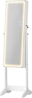 Schmuckschrank Spiegelschrank Schmuck Organizer mit LED Beleuchtung, Farbe und Helligkeit einstellbar, mit rahmenlosem Ganzkörperspiegel JJC012W01