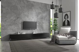 Wuun® TV-Board Lowboard Wohnwand TV-Bank Somero / 280cm (2 x 140cm) / Schwarz-Matt/Vita Chrom