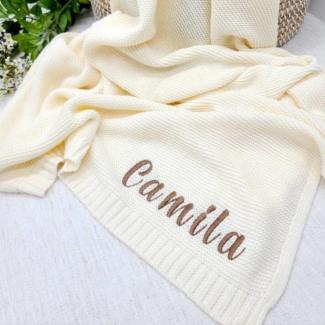 Gestickter Name Baby Decke Baby Bad Kinderwagen Decke Neugeborenes Baby Geschenk Personalisierte Weiche Atmungsaktive Baumwolle Gestrickte Decke (Ivory,No Name)