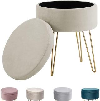 Zedelmaier Runder Sitzhocker Schminktisch Hocker Ottoman Gepolsterter Hocker Abnehmbarer Bezug Metallstütze (Beige)