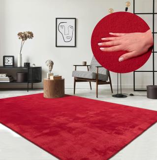 the carpet Relax kuscheliger Kurzflor Teppich, Anti-Rutsch Unterseite, Waschbar bis 30 Grad, Super Soft, Felloptik, Rot, 120 x 160 cm