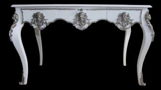 Casa Padrino Luxus Barock Schreibtisch Weiß / Silber Sekretär Luxus Möbel
