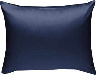 Bettwaesche-mit-Stil Mako-Satin / Baumwollsatin Bettwäsche uni / einfarbig dunkelblau Kissenbezug 70x90 cm