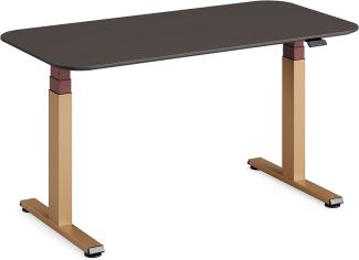 Steelcase Solo höhenverstellbarer Sitz-Steh-Schreibtisch mit Tischplatte aus Linoleum in Mauve und Gestell in Messing Matt mit der Akzentfarbe Merlot (140 x 70 cm)