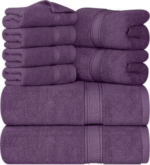 Utopia Towels - 8 teilig Handtücher Set aus Baumwolle mit Aufhänger - 2 Badetuch, 2 Handtücher und 4 Washclappen - (Pflaume)
