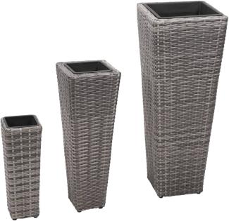 Garten-Hochbeet 3-tlg. Poly Rattan Grau