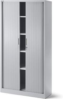 Rollladenschrank Aktenschrank Büroschrank mi Rolltüren Metall Pulverbeschichtung 4 Einlegeböden 185 cm x 90 cm x 45 cm (Grau)