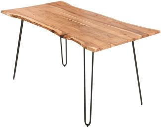 SAM Esszimmertisch 120x80cm Hannah, echte Baumkante, Akazienholz naturfarben, massiver Baumkantentisch mit Hairpin-Gestell Mattschwarz