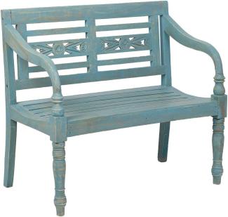 Sitzbank Holzbank Mahagoni CHRISTOS Blue-Washed 100cm Bank Handarbeit Massivholz