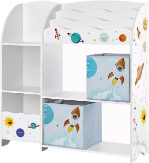 SONGMICS Kinderzimmerregal, multifunktionale Ablage mit 2 Aufbewahrungsboxen, Sticker mit Weltall-Motiven, weiß, 93 x 30 x 100 cm (LxBxH)