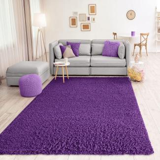VIMODA Teppich Prime Shaggy Hochflor Langflor Einfarbig Modern Lila für Wohnzimmer, Schlafzimmer, kinderzimmer, Maße:150 cm Quadrat