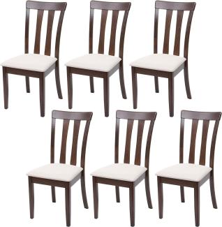 6er-Set Esszimmerstuhl HWC-G46, Küchenstuhl Stuhl, Stoff/Textil Massiv-Holz ~ dunkles Gestell, beige