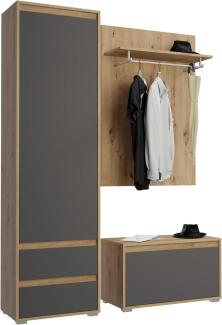 Garderobe Set 3-tlg. Torino in grau und Eiche 145 cm