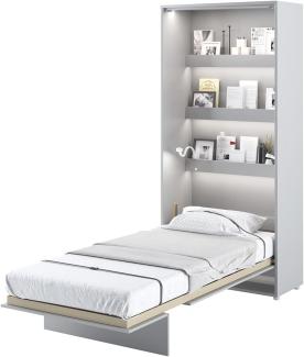 MEBLINI Schrankbett Bed Concept - Wandbett mit Lattenrost - Klappbett mit Schrank - Wandklappbett - Murphy Bed - Bettschrank - BC-03 - 90x200cm Vertikal - Grau Matt mit Matratze