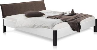 Möbel-Eins LUKY Bett Metallfuß, mit Polsterkopfteil, Material Massivholz, Fichte massiv weiss 200 x 220 cm Stoff Braun
