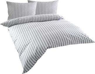 Bettwaesche-mit-Stil Mako-Batist Landhaus Bettwäsche „Oslo“ Streifen grau Garnitur 200x220 + 2x 80x80