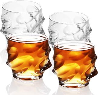 Intirilife 4x Whisky Glas in KRISTALL KLAR 'SCULPTURED' – Old Fashioned Whiskey Kristallglas Bleifrei im Sculpture Design spülmaschinengeeignet perfekt für Scotch, Bourbon, Whisky uvm.