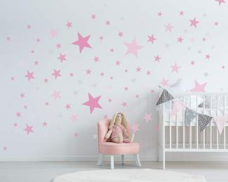 25 Sterne Wandtattoo fürs Kinderzimmer - Wandsticker Set - Pastell Farben, Baby Sternenhimmel zum Kleben Wandaufkleber Sticker Wanddeko - Wandfolie, Kleinkinder, Erstausstattung auf Rauhfaser Pink