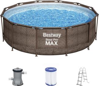 Steel Pro MAX™ Frame Pool Set mit Filterpumpe Ø 366 x 100 cm, Rattan-Optik (Schokobraun), rund