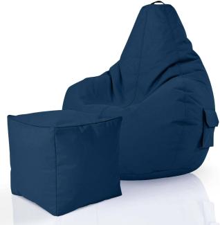 Green Bean© 2er Set Sitzsack + Hocker "Cozy+Cube" - fertig befüllt - Bean Bag Bodenkissen Lounge Sitzhocker Gamingstuhl Pouf - Dunkelblau