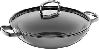 WMF Fusiontec Mineral Wok mit Glasdeckel, 32 cm, Platinum 3201111640