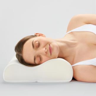 Schiesser Nackenstützkissen Sove mit Memory-Effekt für optimale Druckentlastung, Farbe:Weiß, Größe:60 x 35 cm