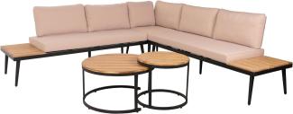 Garten-Garnitur HWC-H54c, Lounge-Set, Beistelltisch Spun Poly Akazie Holz Stahl ~ hellbraun, Kissen beige