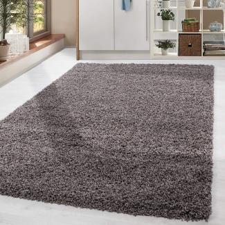 HomebyHome Shaggy Hochflor Wohnzimmerteppich Läufer 80x250 cm Taupe - Flur Teppich Flauschig, Modern, Plüsch und Extra Weich - Ideal als Bettvorleger im Schlafzimmer und als Küchenläufer