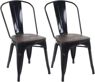 2er-Set Stuhl HWC-A73 inkl. Holz-Sitzfläche, Bistrostuhl Stapelstuhl, Metall Industriedesign stapelbar ~ schwarz