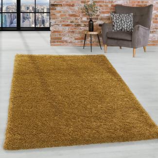 HomebyHome Shaggy Hochflor Teppich Wohnzimmer 200x300 (200x290 cm) Gold - Teppich Flauschig, Modern, Plüsch und Weich - Ideal für Schlafzimmer, Esszimmer und als Küchenteppich