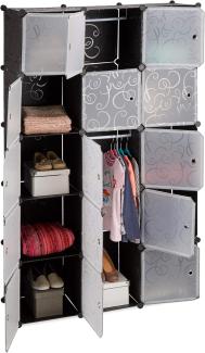 Relaxdays Regalsystem Kleiderschrank mit 11 Fächern, Garderobe mit 2 Kleiderstangen, DIY Kunststoff Steckregal, schwarz, 37 x 110 x 181 cm
