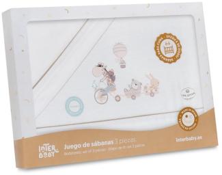 INTERBABY · Bettwäsche-Set für Kinderbett, Flanell "Jirafa Bicicleta" weiß beige · 100% Baumwolle · 3-teilig Bettlaken Winter für babys
