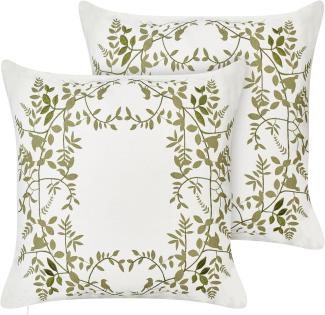 Baumwollkissen mit Blumenmuster 45 x 45 cm Weiß und Grün 2er-Set ZALEYA