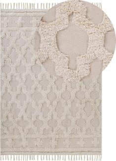 Teppich Baumwolle beige 160 x 230 cm marokkanisches Muster Fransen SULUOVA