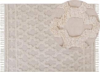 Teppich Baumwolle beige 160 x 230 cm marokkanisches Muster Fransen SULUOVA