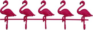 Kare Design Wandgarderobe Flamingo Road, Pink, Garderobenleiste mit 5 Haken, Flamingo Motiv, Stahl, 22x68x5 cm (H/B/T)