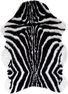 Kunstfell Teppich- Zebra Schwarz Weiß in 3 Größen, Tier Fell, Tiermuster in Weiß Schwarz 150cm x 220cm