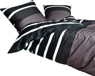 Janine Mako Satin Bettwäsche 2 teilig Bettbezug 135 x 200 cm Kopfkissenbezug 80 x 80 cm Streifen Nougat schwarz