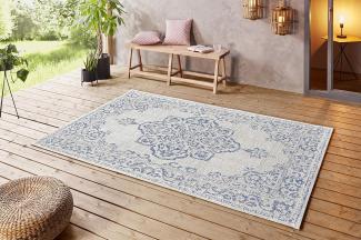 In- & Outdoor Teppich Tilos Creme Jeansblau - 80x150x0,8cm