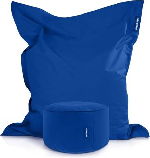 Green Bean© 2er Set XXL Sitzsack "Square+Stay" inkl. Pouf fertig befüllt mit EPS-Perlen - Riesensitzsack 140x180 Liege-Kissen Bean-Bag Chair Blau