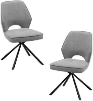 NELE Esszimmerstühle 2er Set mit schwarzem Metallgestell und Stoffbezug, Grau - Bequeme Stühle für Esszimmer & Wohnzimmer - 48 x 89 x 60 cm (B/H/T)