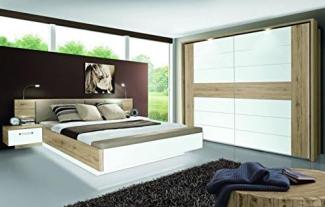 Forte Möbel 'Rondino' Schlafzimmer-Set, Bettanlage 3-tlg., Doppelbett 180x200 cm, inkl. Fußbank und 2 Nachtkonsolen, Sandeiche Nb./Hochglanz Weiß