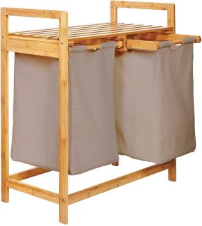 Lumaland Wäschekorb aus Bambus mit 2 ausziehbaren Wäschesäcken - Größe ca. 73 cm Höhe x 64 cm Breite x 33 cm Tiefe - Farbe Grau