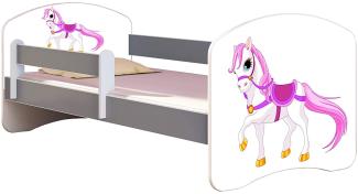 ACMA Kinderbett Jugendbett mit Einer Schublade und Matratze Grau mit Rausfallschutz Lattenrost II (43 Kleines Pferd, 160x80)