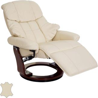 MCA Relaxsessel Calgary 2, Fernsehsessel Sessel, Echtleder 150kg belastbar ~ creme, Walnuss-Optik