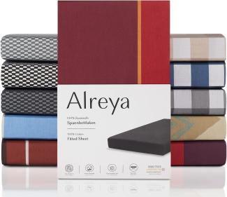 Alreya Renforcé Spannbettlaken 90 x 200 cm - Karminrot Wellen - 100% Baumwolle - Klassisches Spannbetttuch für Standardmatratzen bis 25cm Matratzenhöhe