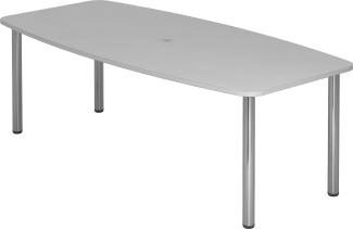 bümö® Konferenztisch rund oval 220 x 103 cm in Grau | Besprechungstisch mit Chromfüße | hochwertiger Meetingtisch