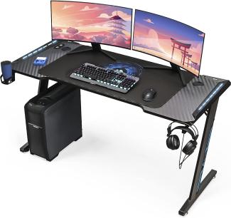KLIM K140 Gaming Tisch mit LED - 140 x 60 cm Gaming Schreibtisch mit Kabelmanagement und Maus pad - Einfacher Aufbau - Stabiler Schreibtisch aus Metall und Holz - Perfekt für Gaming + Büro - NEU 2022